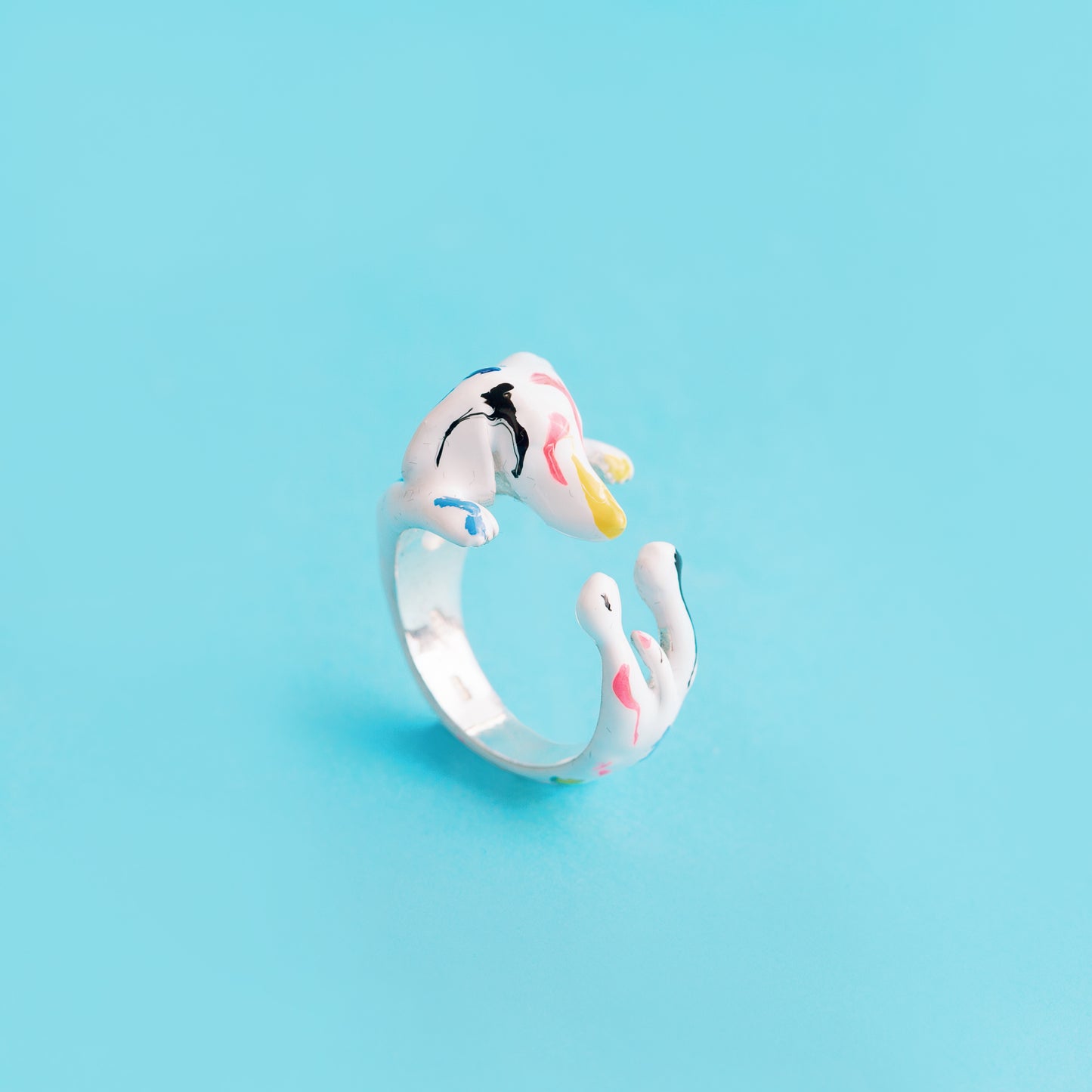 Anello hug bassotto / dobermann argento smaltato incidi il nome gift regalo personalizzato donna per lei anniversario. Argento 925