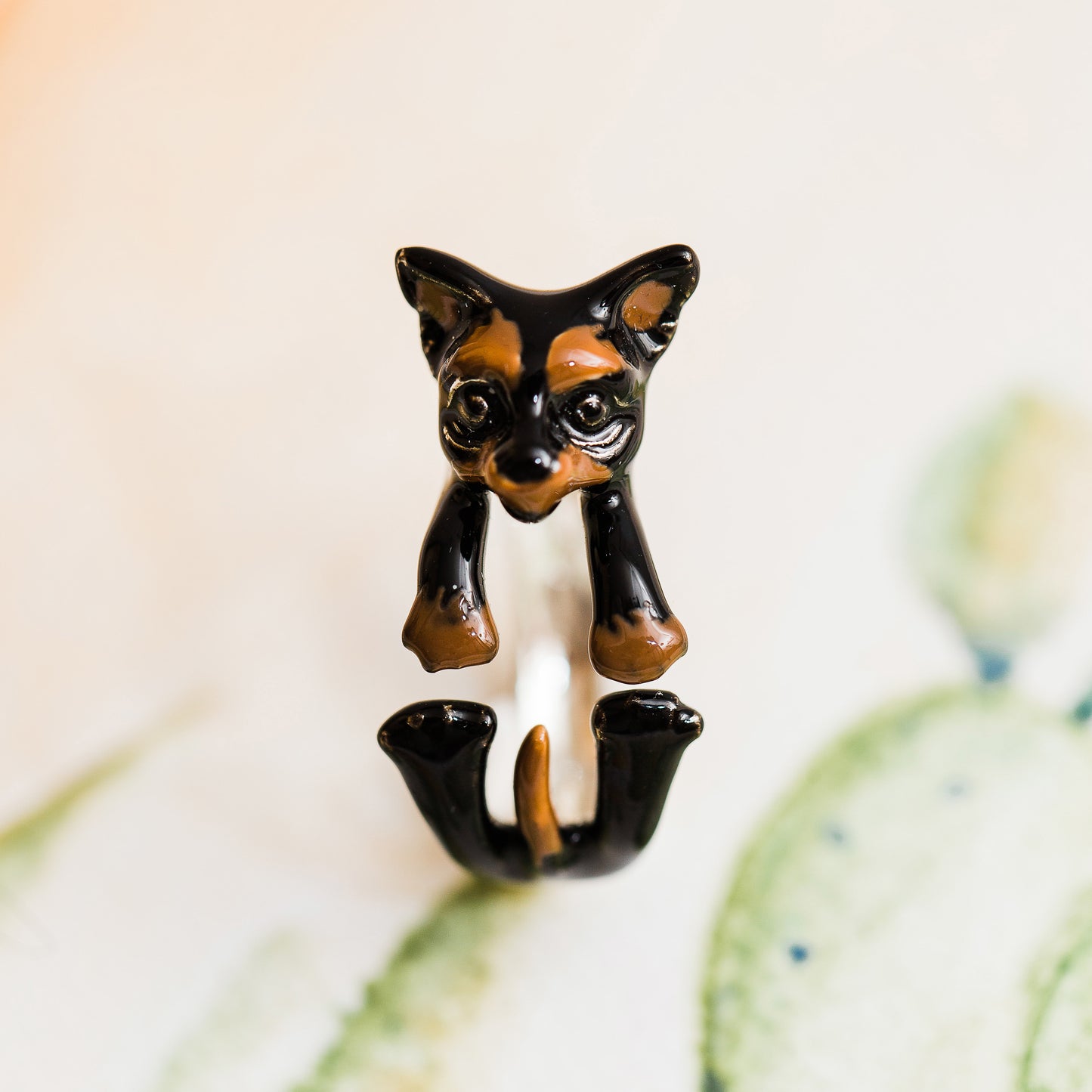 Chihuahua argento 925 dog ring- scolpito - - dog lover - - amante dei cani - smaltato - My Silver pet ring dog hug : CHihUahuA MExicano