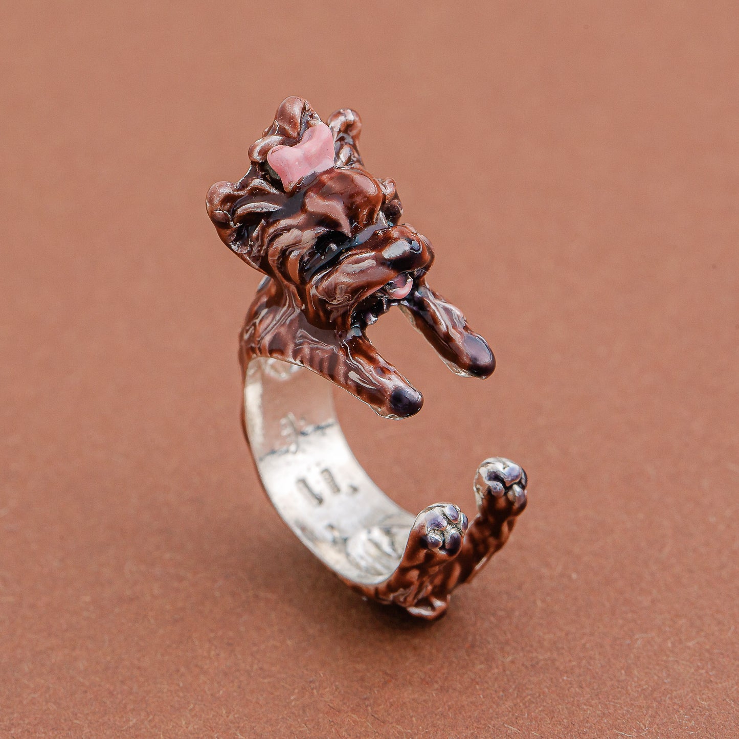 Yorkshire anello argento 925 dog ring- argento scolpito - - dog lover - - amante dei cani - smaltato - incisone