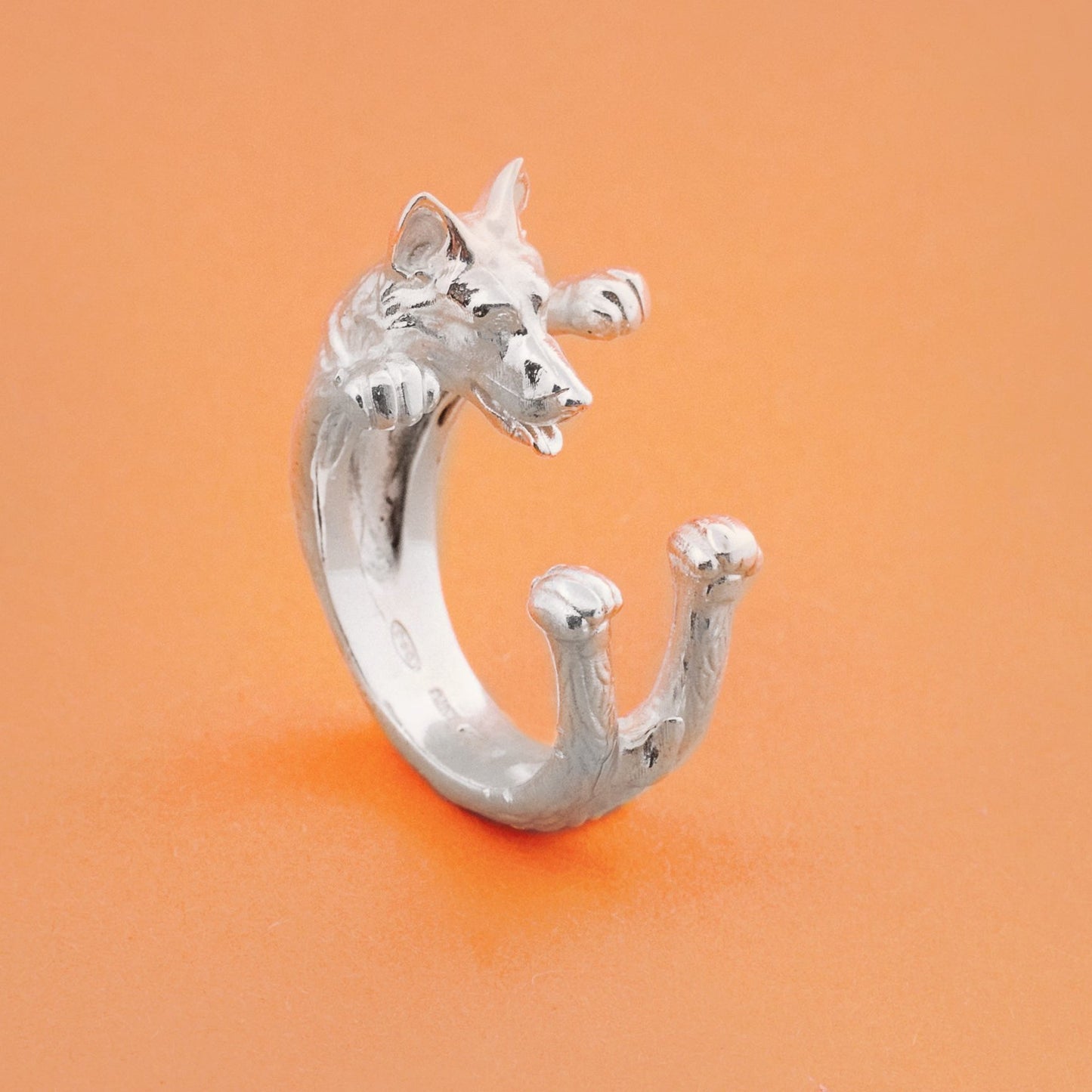 Ring German shepherd handmade Italy silver 925