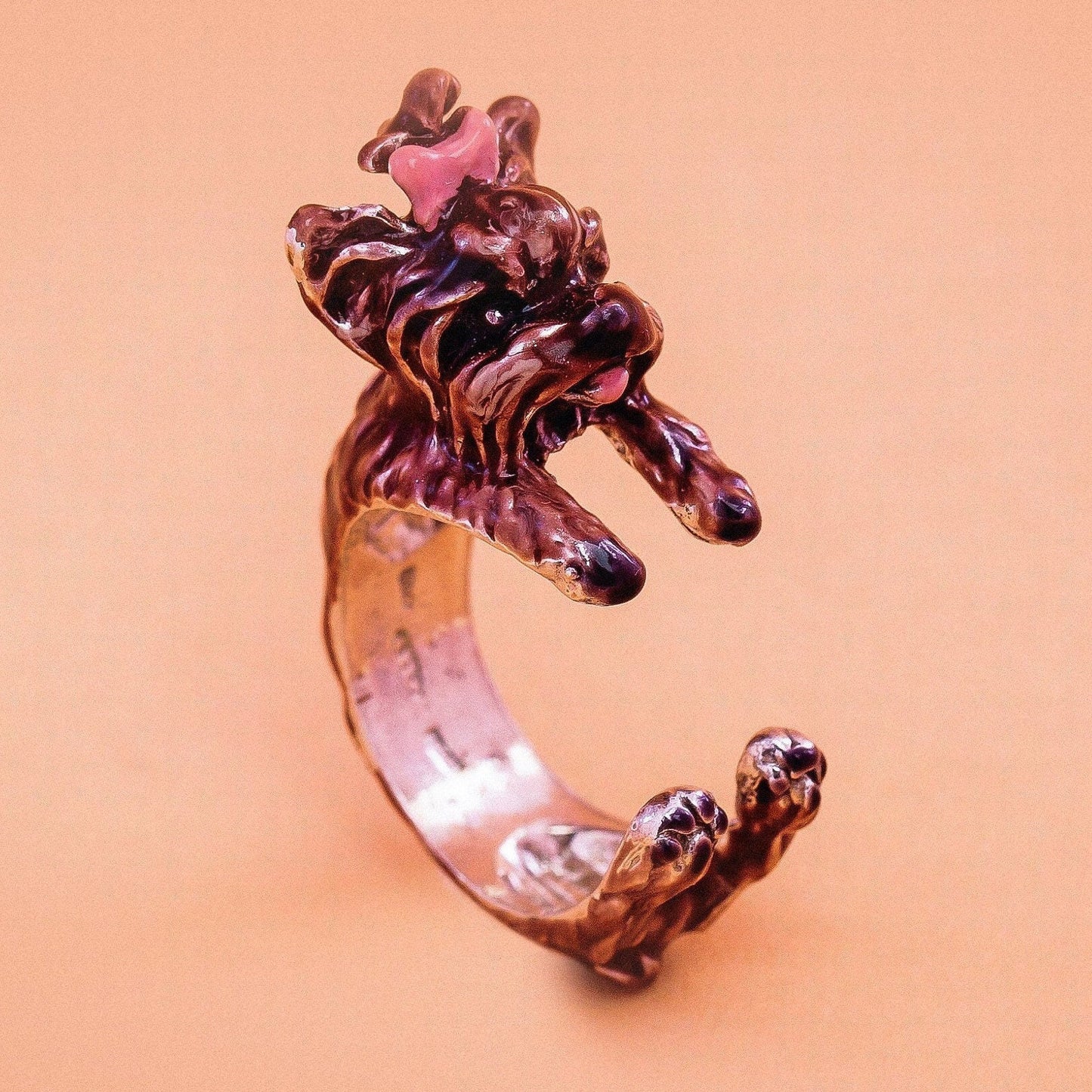 Yorkshire anello argento 925 dog ring- argento scolpito - - dog lover - - amante dei cani - smaltato - incisone