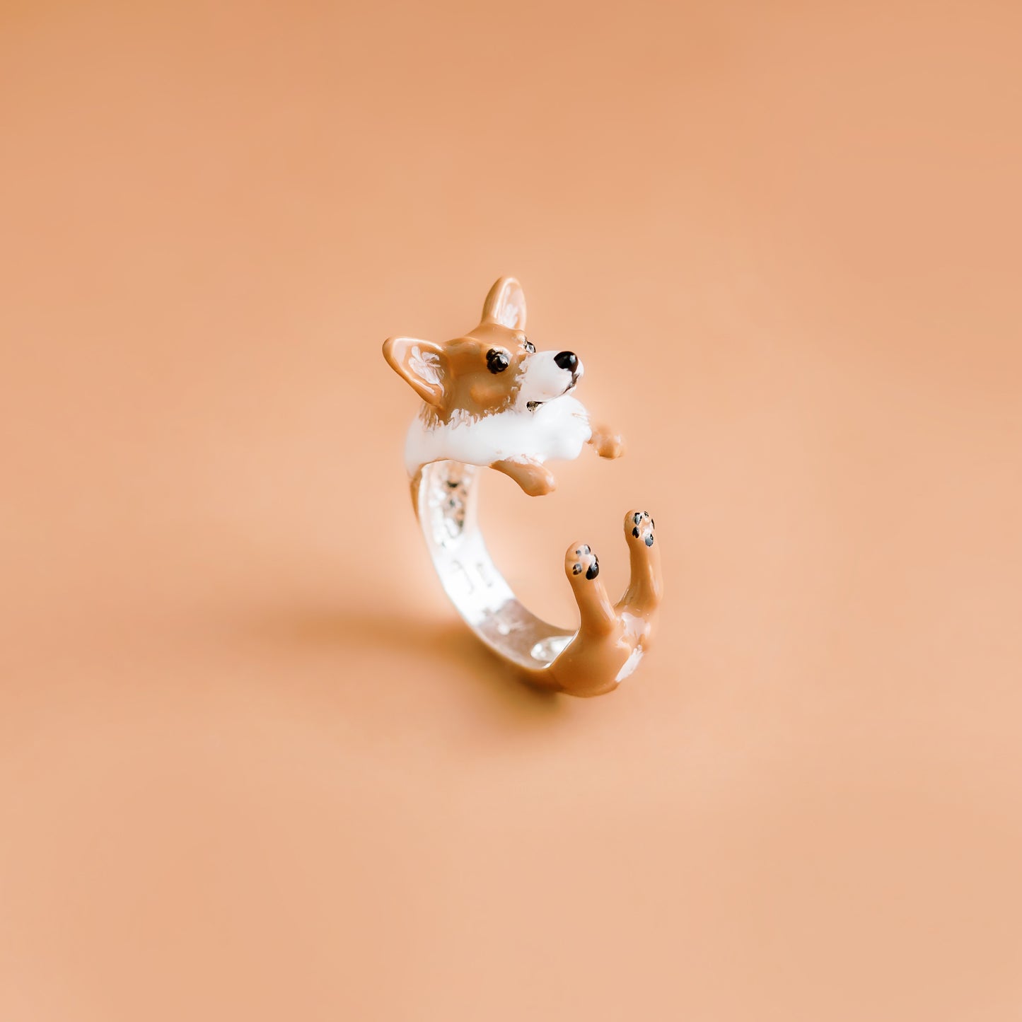 Corgie Anello argento 925 dog ring- argento scolpito - - dog lover - - amante dei cani - smaltato - My Silver pet ring dog hug : Corgi