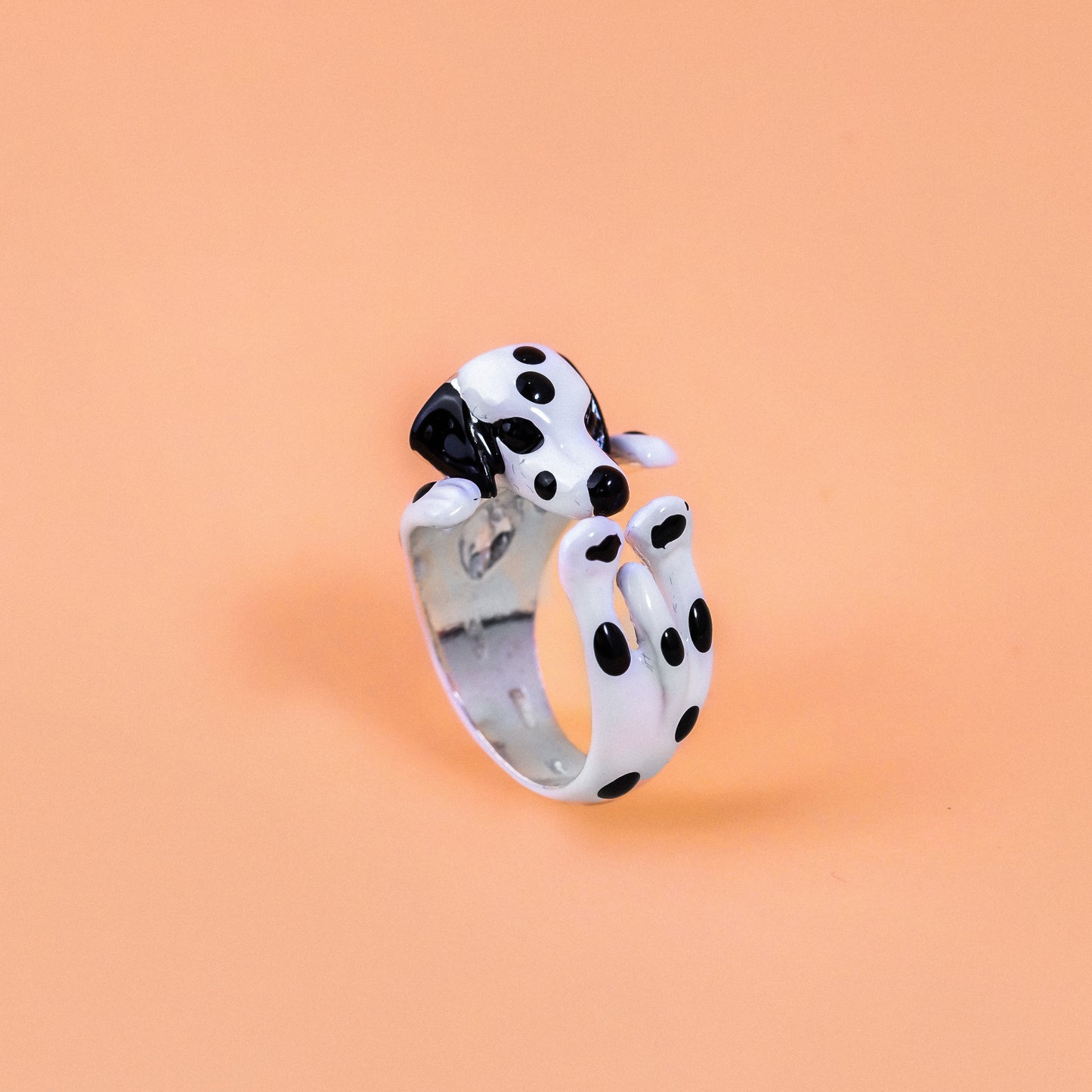 Dalmatian ring  silver 925 possibility of engraving dog name and customizable enamel  MADE IN ITALY  dog hug regali di San Valentino per lei