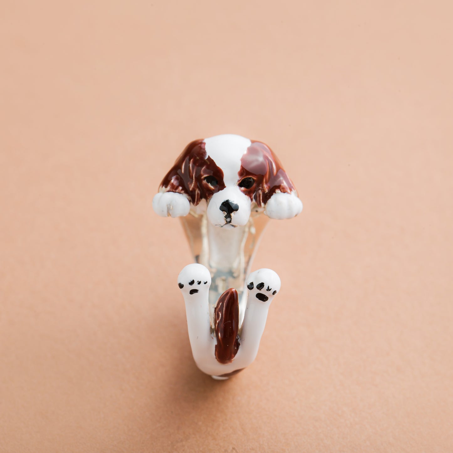 cavalier king  ring custom possibility of engraving dog name and customizable enamel MADE IN ITALY dog hug regali di San Valentino per lei