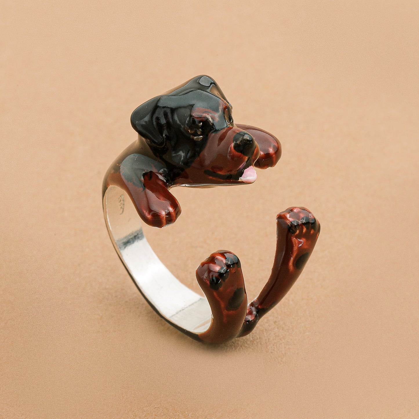 Rottweiler argento 925 dog ring-enamel jewelry dog lover - - amante dei cani - smaltato - My Silver pet ring dog incisone rottweiler