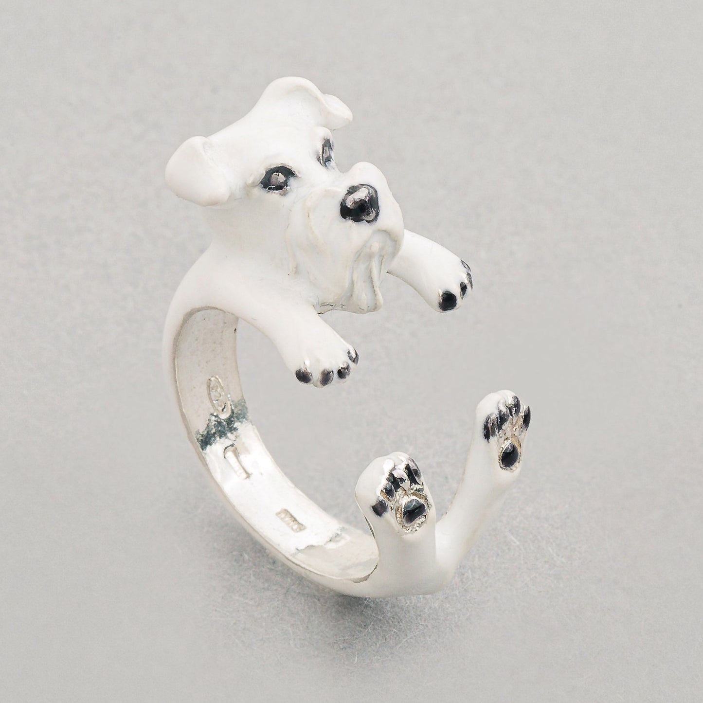 Schnauzer  argento 925 dog ring- argento scolpito -dog lover amante dei cani smaltato - My Silver pet ring dog hug : schnauzer gift incisone