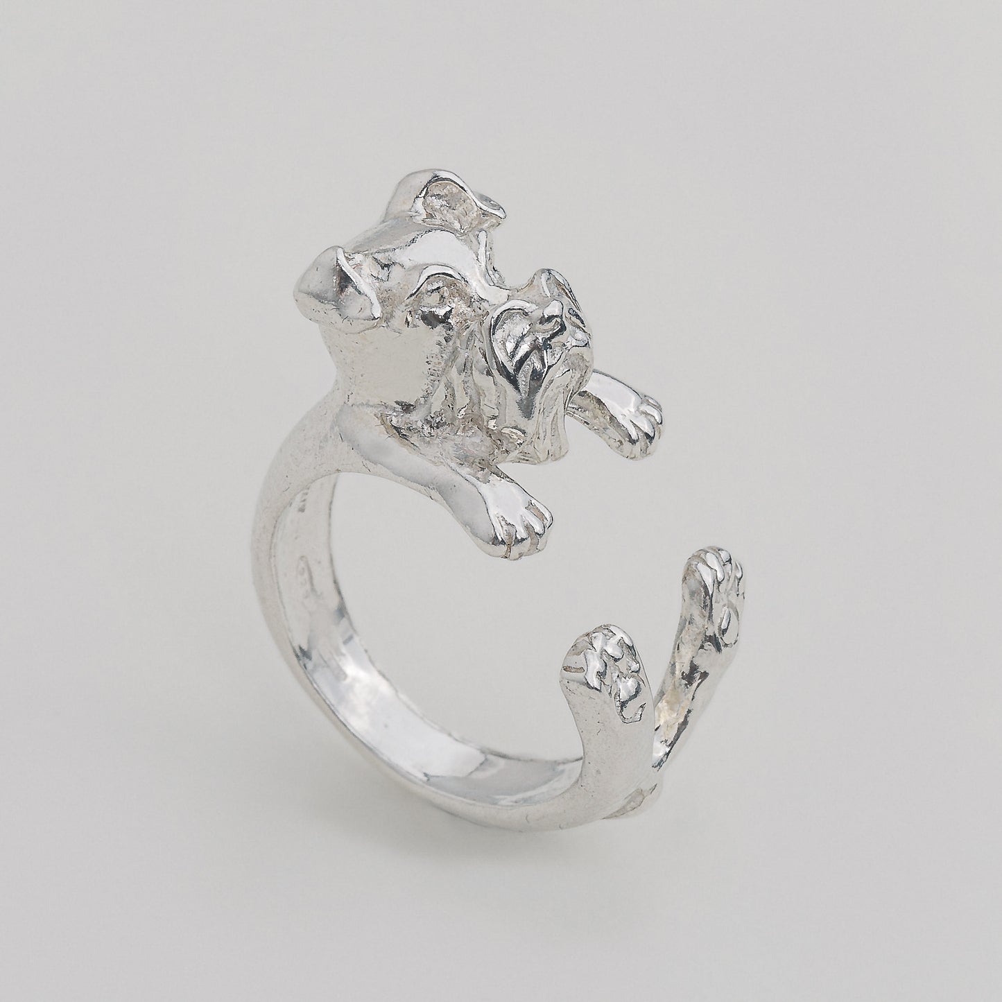 Schnauzer argento 925 dog ring- argento scolpito - - dog lover - - amante dei cani -  - My Silver pet ring dog hug : Schnauzer