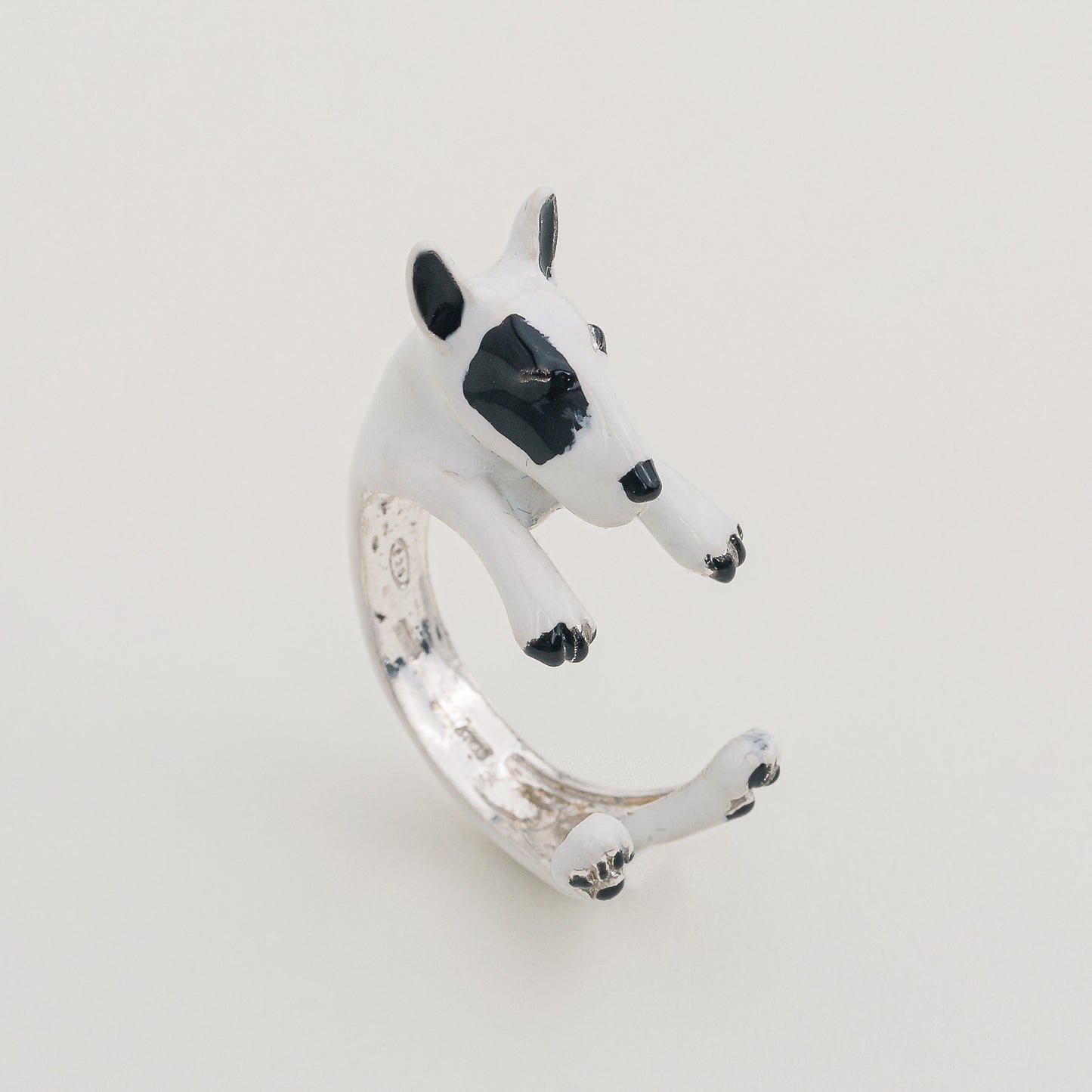 Bull terrier argento 925 dog ring- argento scolpito- dog lover amante dei cani - smaltato cucciolo