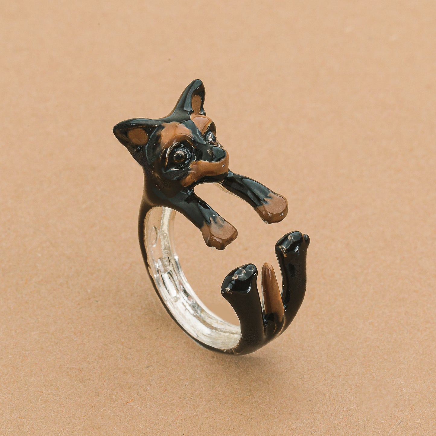 Chihuahua argento 925 dog ring- scolpito - - dog lover - - amante dei cani - smaltato - My Silver pet ring dog hug : CHihUahuA MExicano