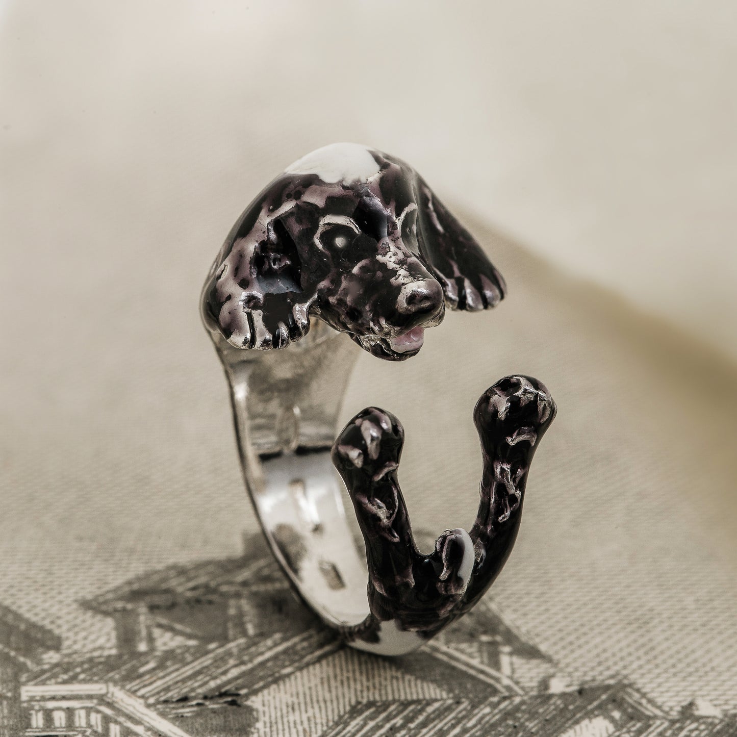 Coker  argento 925 dog ring- argento enamel jewelry dog lover - - amante dei cani - smaltato - My Silver pet ring dogcocker cavalier king