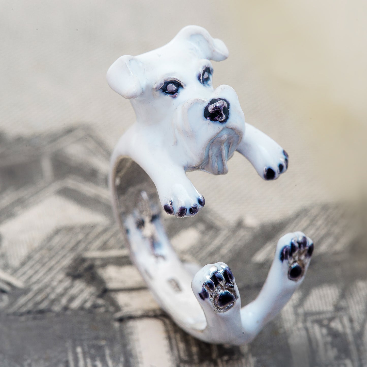 Schnauzer  argento 925 dog ring- argento scolpito -dog lover amante dei cani smaltato - My Silver pet ring dog hug : schnauzer gift incisone