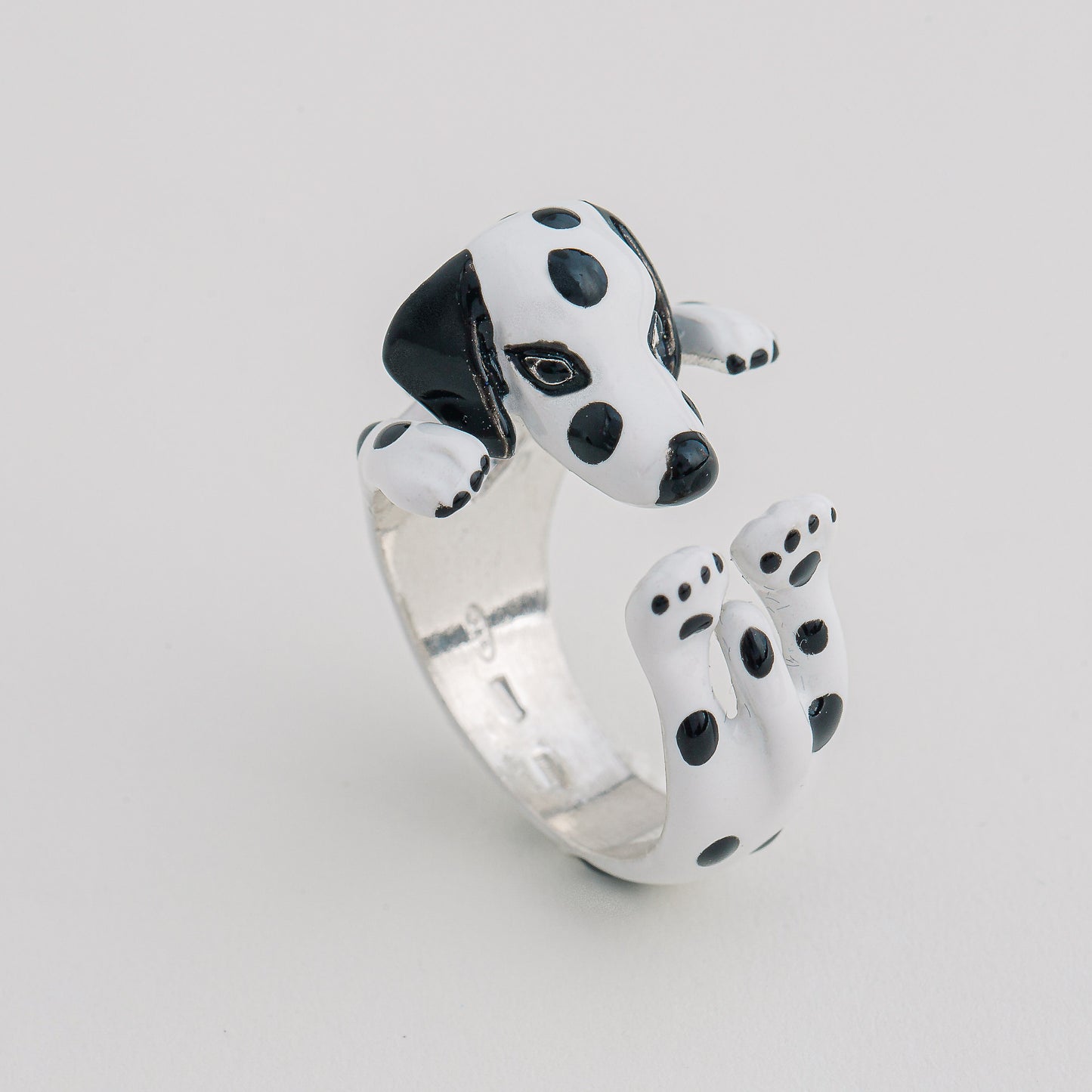 Dalmatian ring  silver 925 possibility of engraving dog name and customizable enamel  MADE IN ITALY  dog hug regali di San Valentino per lei