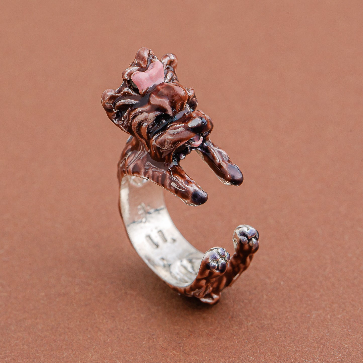 Yorkshire anello   argento 925 dog ring- argento scolpito - - dog lover - - amante dei cani - smaltato - incisone