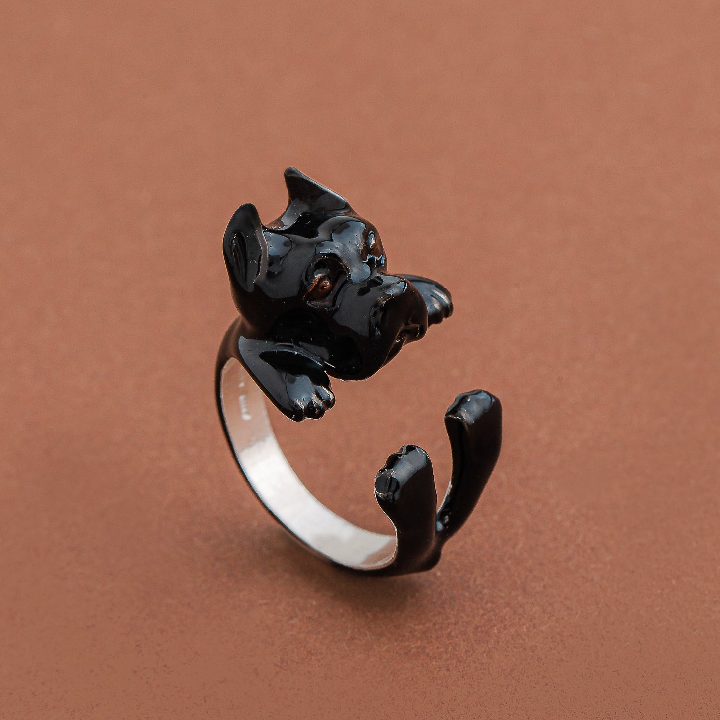 Amstaff /Pitbull  dog ring- argento - enamel jewelry dog lover - - amante dei cani - smaltato - My Silver pet ring dog hug : pitt bull