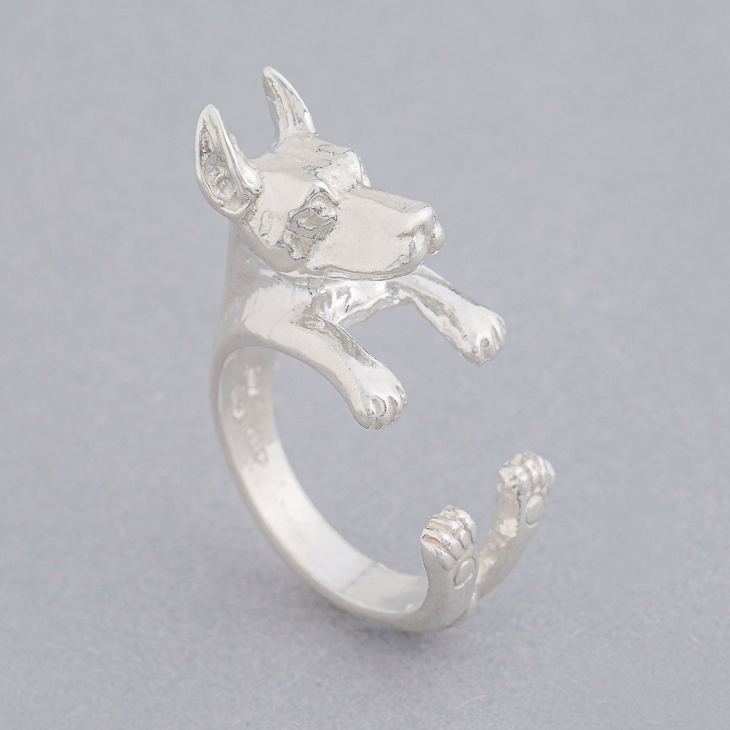 Dobermann anello argento 925 dog ring- scolpito dog lover -amante dei cani - smaltato My Silver pet ring dog hug : Dobermann