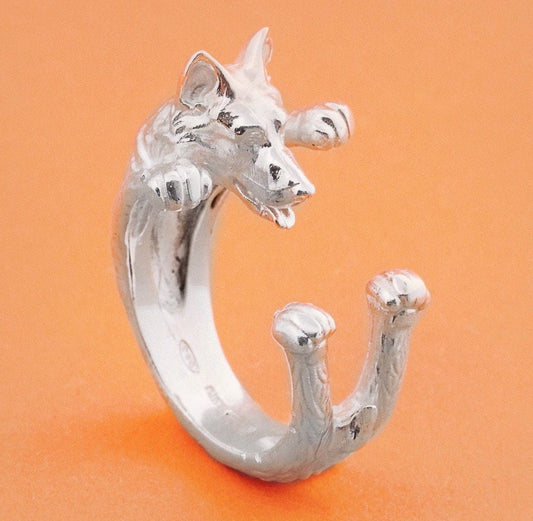 Ring German shepherd handmade Italy silver 925