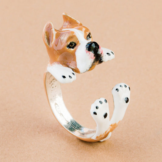 Amstaff /Pitbull  dog ring- argento - enamel jewelry dog lover - - amante dei cani - smaltato - My Silver pet ring dog hug : pitt bull