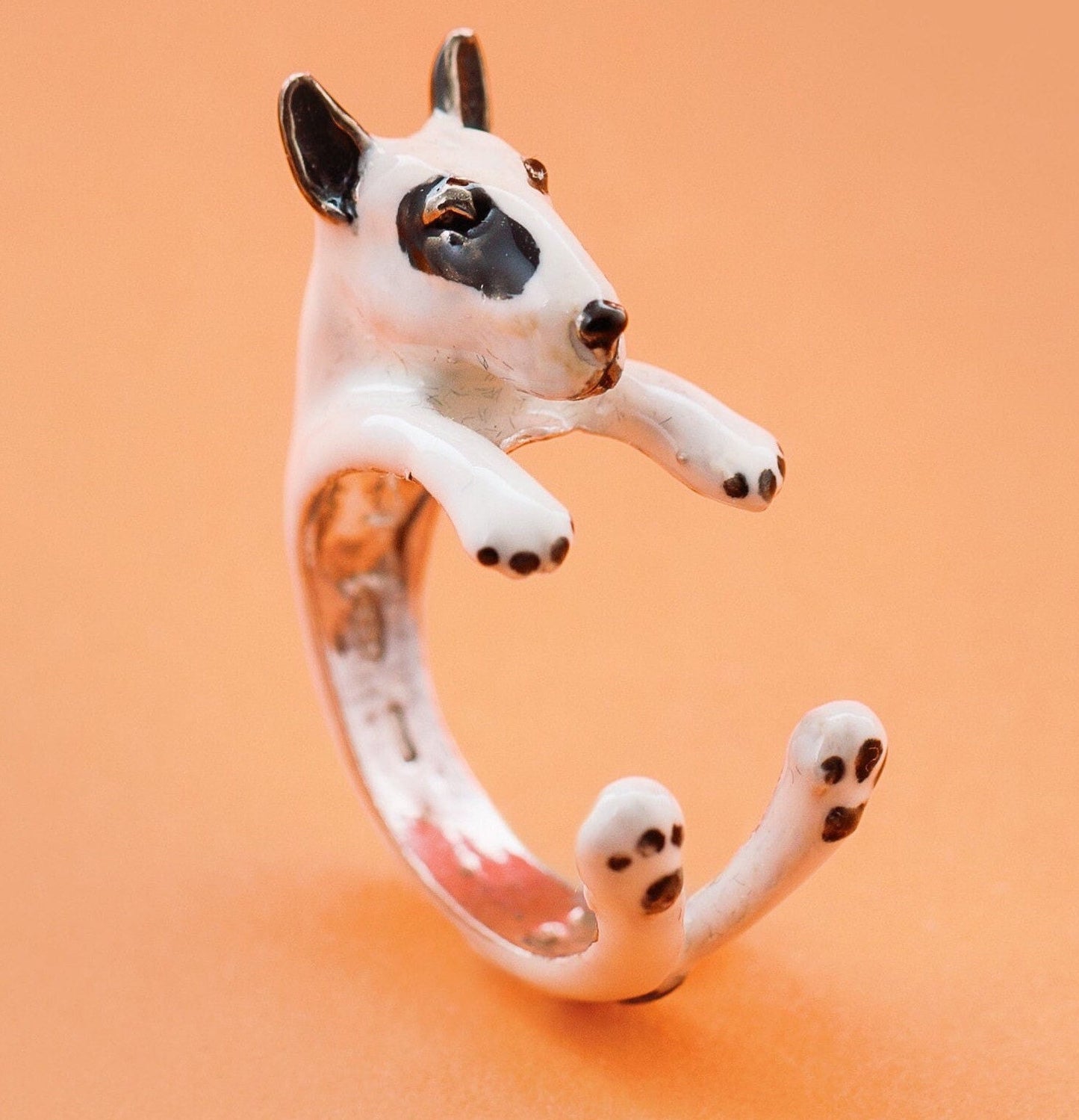 Bull terrier argento 925 dog ring- argento scolpito- dog lover amante dei cani - smaltato cucciolo