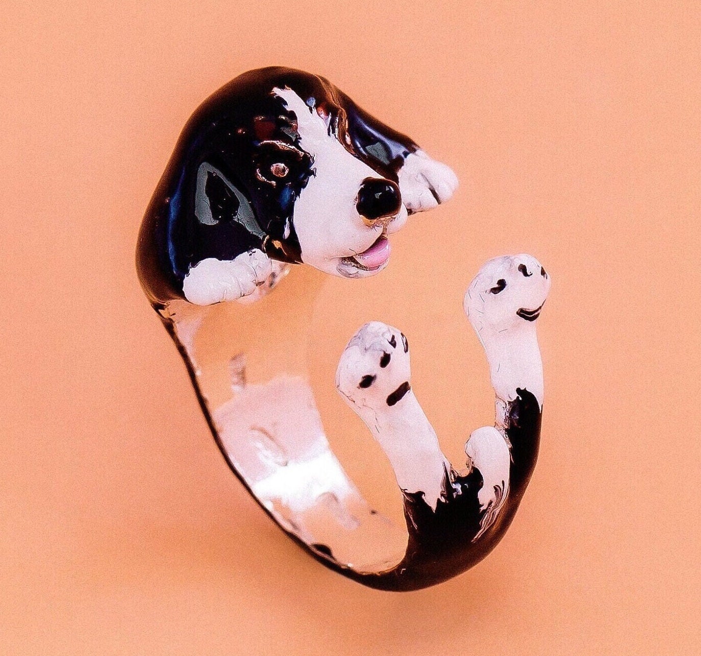 Coker  argento 925 dog ring- argento enamel jewelry dog lover - - amante dei cani - smaltato - My Silver pet ring dogcocker cavalier king