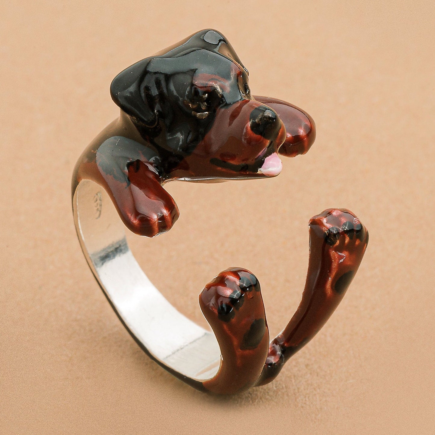 Rottweiler argento 925 dog ring-enamel jewelry dog lover - - amante dei cani - smaltato - My Silver pet ring dog incisone rottweiler