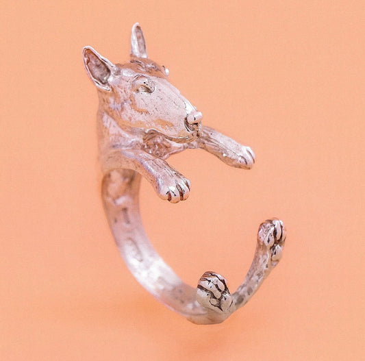 BullTerrier Anello argento 925 dog ring- argento scolpito - - dog lover - - amante dei cani - smaltato - My Silver pet ring dog hug :